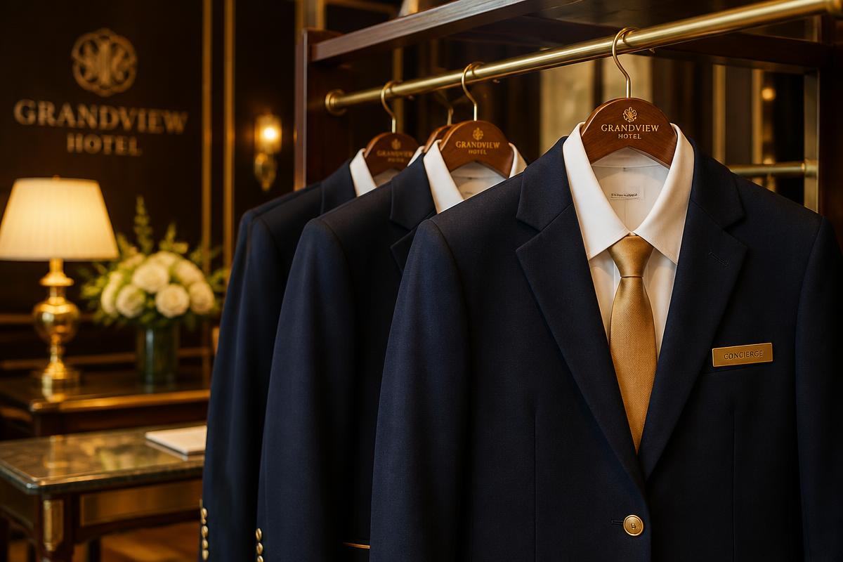 Immaculate hospitality uniforms on hangers