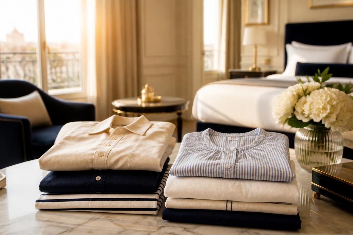 Neatly folded daily garments in a hotel suite