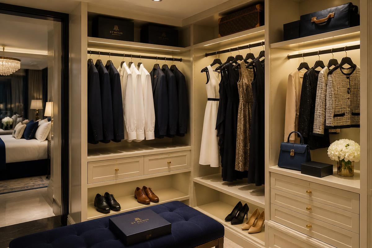 Luxury hotel wardrobe with pressed garments